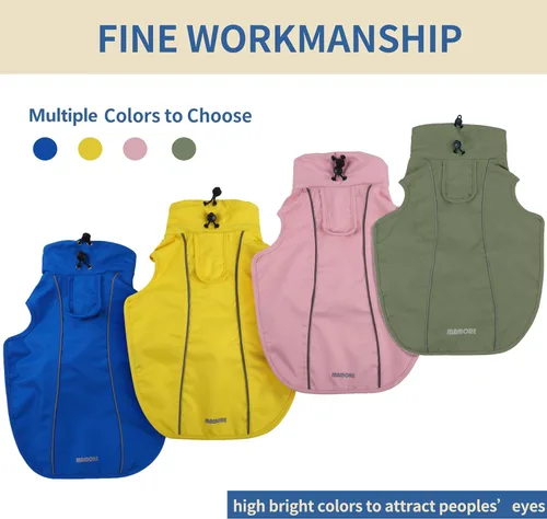 Vista 8 de Chubasquero ajustable impermeable para perros, chaqueta de lluvia ligera para mascotas para cachorros con tira reflectante para perros pequeños