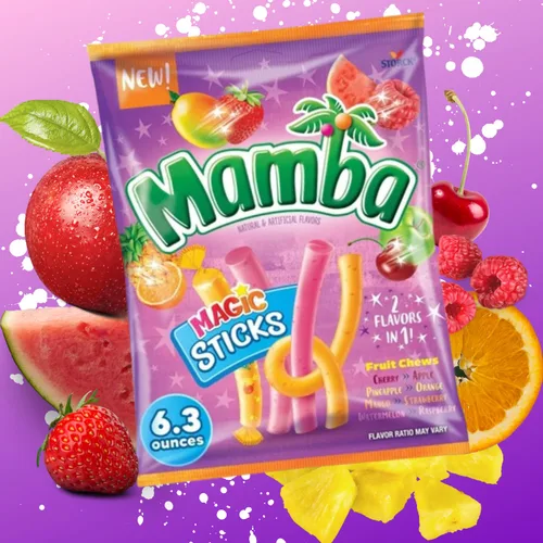 Vista 5 de Needzo Mamba - Surtido de dulces masticables tropicales, tiras de frutas y palitos, golosinas saborizadas envueltas individualmente, paquete de 3