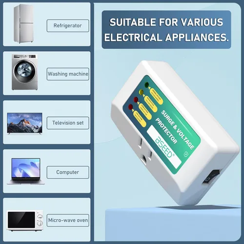 Vista 6 de BSEED Protector de sobretensiones de salida única para refrigerador, protector de voltaje con indicadores de luz para TV, PC, lavadora y otros