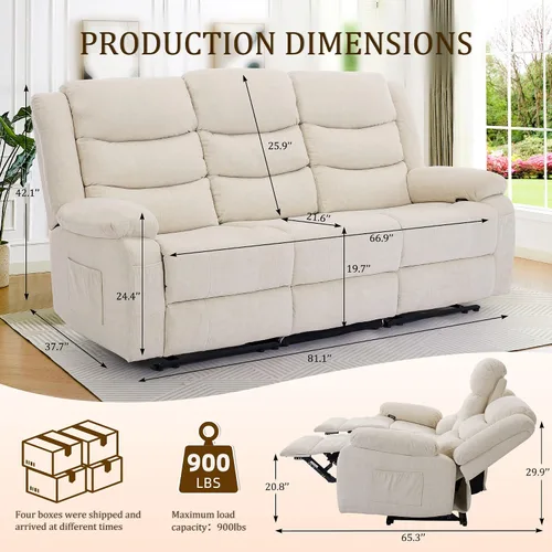 Vista 2 de Korser Sofá reclinable, sofá biplaza reclinable de gran tamaño con consola, sofá reclinable con portavasos y regleta de alimentación empotrada, sofá