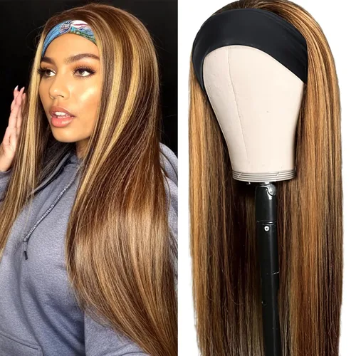 Vista 30 de Aiterina - Peluca de cabello humano con diadema de onda profunda para mujeres negras, cabello brasileño remy, sin pegamento, sin encaje frontal