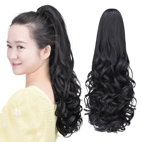 Vista 28 de Cola de caballo con clip, color castaño rojizo, ondulado de 10 pulgadas, extensión de cola de caballo de 3.3 onzas, extensiones de cabello sintético