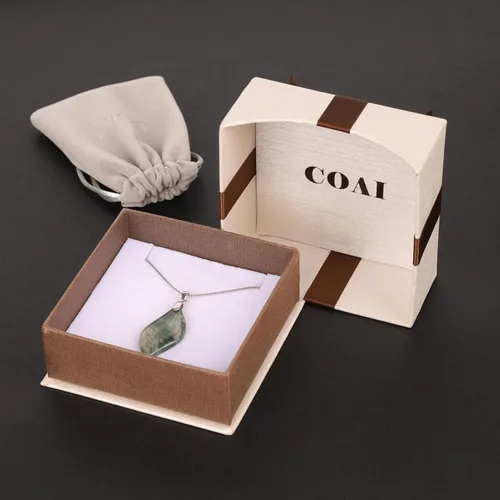 Vista 6 de COAI Collar con colgante de hoja de ágata musgo de plata de ley 925