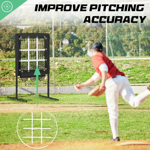 Vista 5 de RengueRengue 9 Hole Pitching Net Baseball Pitching Target with Strike Zone, Softball Pitching Aid Net, 3 Level Adjustable Height, Portable Training