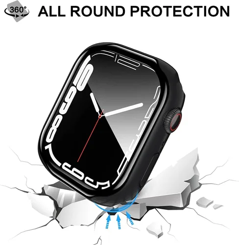Vista 4 de YMHML Funda impermeable compatible con el protector de pantalla de Apple Watch Series 9, Series 8, 7, 1.614 in, vidrio templado, policarbonato duro