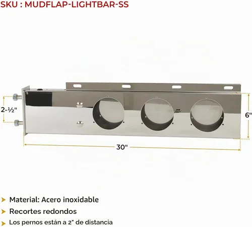 Vista 6 de Mytee Products Barra de Luz de Gancho de Tapa de Barro Cargada con Resorte de Acero Inoxidable de 30" con Recortes de Luz Redondos – Espaciado