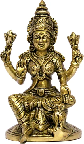 Vista 3 de eSplanade Escultura de estatua de ídolo de Murti de Laxmi Lakshmi de latón Ídolos Pooja - Decoración para el hogar Dorado - 6.75 pulgadas