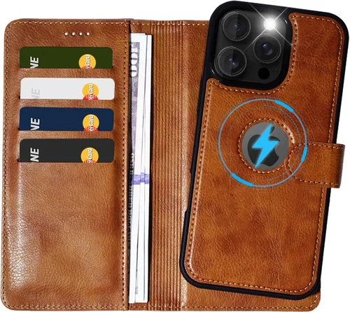 Vista 26 de Funda de piel sintética 2 en 1 para iPhone 13 PRO MAX, funda de piel sintética desmontable con soporte para tarjetas, funda extraíble con bloqueo