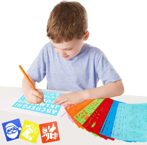 Vista 5 de Juego de 60 plantillas de dibujo para niños, plantillas de plantillas de pintura de dibujo de plástico para niños, manualidades, proyectos de arte