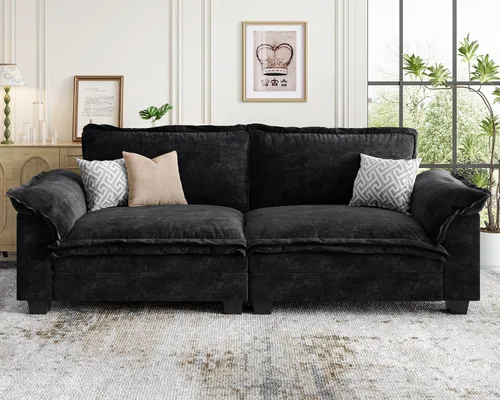 Vista 36 de KKL Sofá Seccional Modular de 89 Pulgadas, Sofá de Amor de 2 Asientos Sofá Nube con Asiento Profundo, Sofás Seccionales de Chenilla para Sala