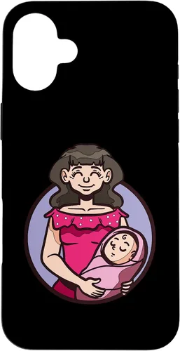 Vista 22 de iPhone XR dibujos animados madre sosteniendo bebé ilustración para niños caso