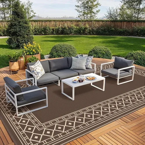 Vista 34 de GENIMO Alfombra de Exterior 5'x8' Impermeable para Patio, Alfombra de Paja de Plástico Reversible para Exteriores, Alfombras de Camping para Negro