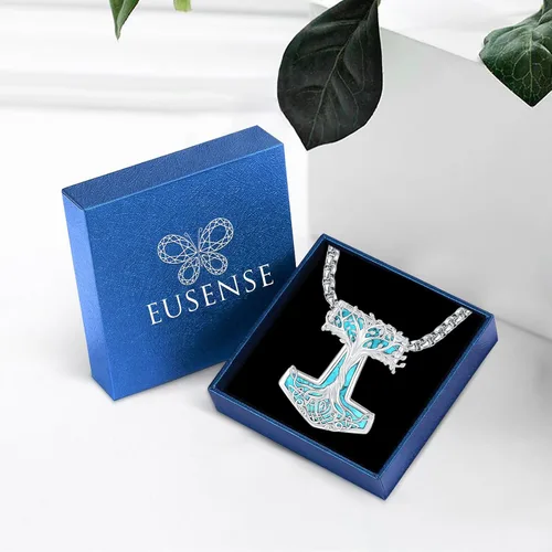 Vista 99 de Joyas de turquesa para mujeres y hombres de plata de ley 925 con colgante de urna para cenizas, collar con medallón de imagen, martillo de Thor