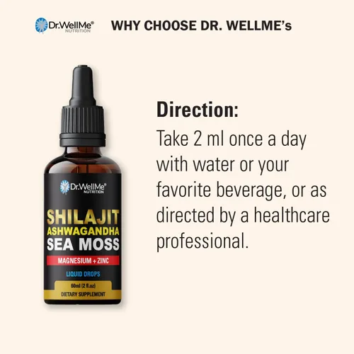 Vista 4 de Dr.WellMe Shilajit Ashwagandha - Gotas líquidas de musli y shatavari seguras para musli y shatavari, 2 onzas líquidas para energía natural, refuerzo