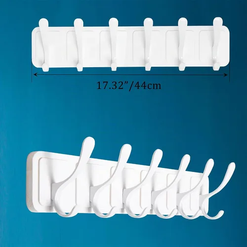 Vista 2 de SKOLOO Perchero de pared estilo escandinavo con 6 ganchos tallados en bloque de madera, colgador de pared para abrigos, sombreros, ropa, bufandas