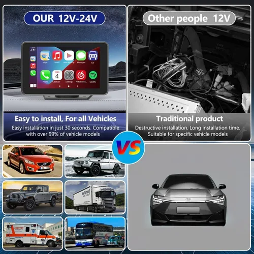 Vista 6 de Carplay - Pantalla para coche con Apple CarPlay/Android Auto, estéreo inalámbrico de 7 pulgadas, pantalla táctil portátil para auto con Bluetooth