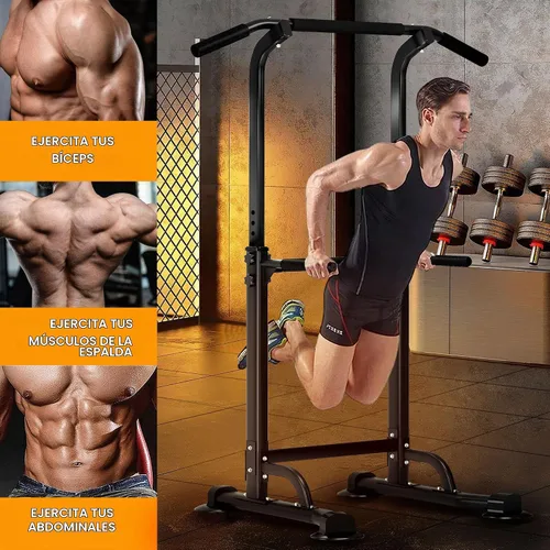 Vista 5 de DlandHome Power Tower Pull Up Bar Dip Station,Adjustable Height Dip Stand Multi-Function Fitness Equipment for Strength Training Home Gym,Stable