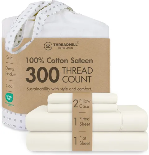 Vista 47 de Threadmill Juego de sábanas de algodón Twin Sábanas 100% algodón para cama tamaño Twin Juego de sábanas de satén jacquard damasco con bolsillo