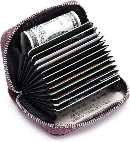 Vista 4 de EASTNIGHTS Cartera de cuero genuino para tarjetas de crédito RFID con cremallera
