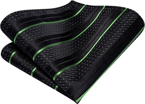 Vista 179 de Hi-Tie Corbatas de seda para hombre, diseño de cachemira a rayas, con bolsillo, gemelos cuadrados, conjunto formal de negocios