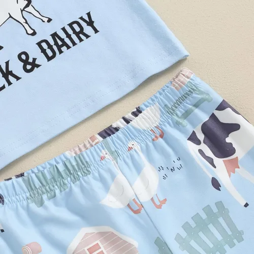 Vista 19 de fhutpw Conjunto de camiseta de manga corta con estampado de vaca y pantalones acampanados de dibujos animados para niñas