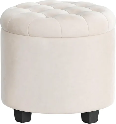 Vista 7 de SONGMICS Otomana redonda, otomana con almacenamiento, 17.7 x 17.7 x 17.5 pulgadas, reposapiés con patas, cuero sintético, carga de hasta 330 libras