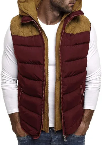 Vista 59 de WENKOMG1 Chaleco con capucha con doble cremallera para hombre, abrigo de color sólido, abrigo cálido y grueso, sin mangas, chaqueta suelta
