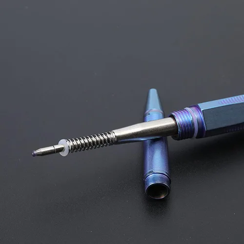 Vista 5 de Bolígrafo táctico tridimensional de titanio, bolígrafo Signature de 5 pulgadas, azul