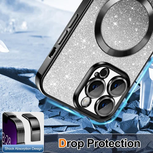 Vista 4 de Hython Funda para iPhone 13 Pro transparente con purpurina magnética [compatible con MagSafe] Protector completo de lente de cámara delgado