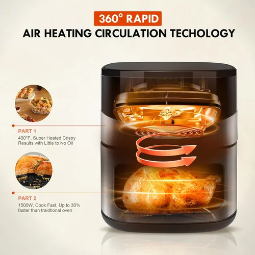 Vista 8 de Freidora de aire digital inteligente de 6.5QT, ventana visual, 8 recetas preestablecidas para comida rápida y fácil, aperitivos, postres, plato