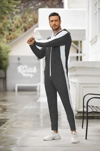 Vista 2 de COOFANDY Enterizo con capucha para hombre, overol con cremallera completa y bolsillos tipo canguro, talla XXL