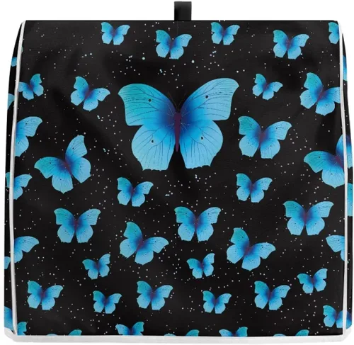 Vista 3 de Veniyate Cubierta de mezclador de ayuda de cocina con estampado de mariposas azules, a prueba de polvo, con bolsillos de almacenamiento de Mariposa