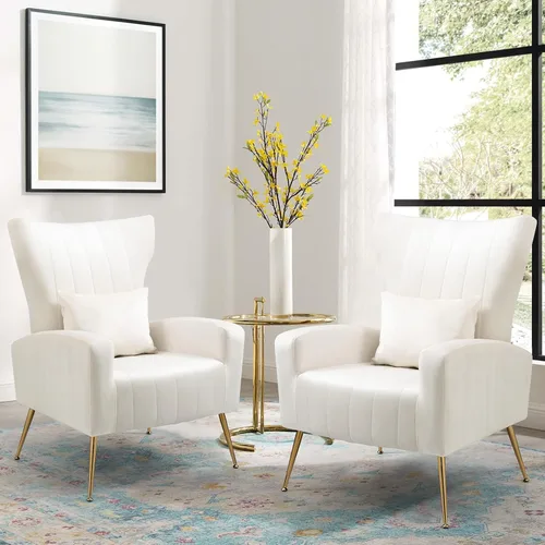 Vista 28 de ZJhome Sillas Modernas para Sala de Estar de Terciopelo Silla de Acento Sillón con Almohada Lumbar, Sillas de Dormitorio de Respaldo Alto Silla