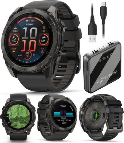 Vista 28 de Garmin Fenix 0.315 – 1.693 in Zafiro, AMOLED Multisport GPS Smartwatch, gris carbón DLC titanio con silicona negro/gris guijarro, linterna LED fenix