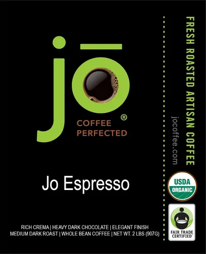 Vista 4 de JO COFFEE: Paquete de café orgánico en grano entero, tostado oscuro francés Wild Jo, proceso de agua suiza descafeinado sin diversión, Jo Espresso
