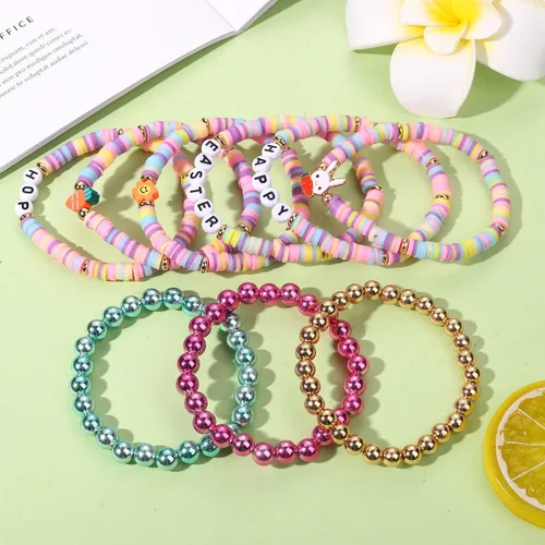 Vista 210 de Surfer Heishi - Pulseras apilables para mujer, apilables, de vinilo arcoíris, disco de arcilla, pulseras elásticas para la amistad, joyería bohemia