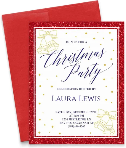 Vista 7 de Invitaciones de Navidad elegantes personalizadas con sobres, tarjetas de invitación de fiesta de cóctel de Navidad, rojo y verde, invitaciones