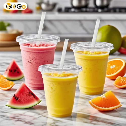 Vista 6 de Ginkgo Paquete de 100 tazas de plástico de 12 onzas con tapas y popotes, tazas de café desechables transparentes para llevar, tazas de café helado