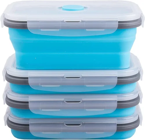 Vista 22 de Recipientes plegables de almacenamiento de alimentos con tapa hermética, 11.8 oz, juego de 4 recipientes pequeños de silicona apilables para la 4