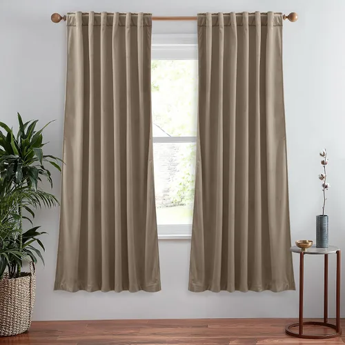 Vista 56 de StangH Cortinas 100% opacas, color beige, terciopelo suave y grueso, cortinas para ventana de dormitorio, forro blanco, cortinas con aislamiento