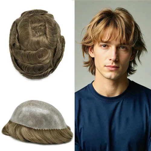 Vista 132 de Toupee for Men Hair Piece Real Human Hair Full Poly Skin Mens Toupee Mens Hair System Injected PU Hair System Invisible Hairpiece for