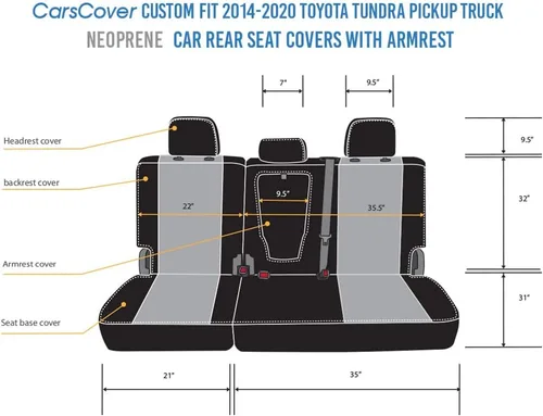 Vista 4 de CarsCover Fundas de asiento personalizadas para Toyota Tundra Pickup Truck 2014-2020, fundas de asiento trasero de automóvil 60/40 con reposabrazos