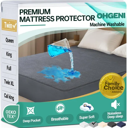 Vista 13 de OhGeni - Protector de colchón impermeable, tamaño Queen, con bolsillo profundo de 6 a 18 pulgadas, transpirable, sin ruido, suave, lavable, a prueba