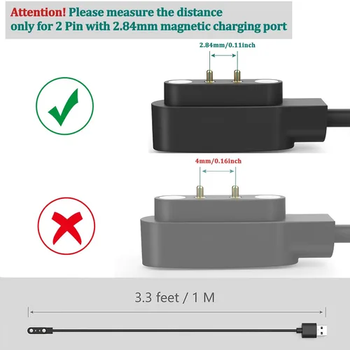Vista 5 de Vancle Paquete de 2 cables de carga VeryFit para reloj inteligente, cable de carga USB magnético para reloj inteligente Veryfit ID205L, ID205U