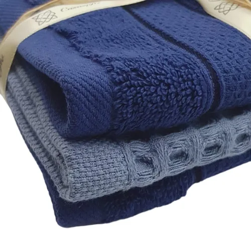 Vista 3 de Toallas de cocina turcas Paquete de 3 (2 toallas pequeñas de rizo + 1 mini toalla de gofre), 12 x 12 pulgadas, toallas de mano para baño, toallas
