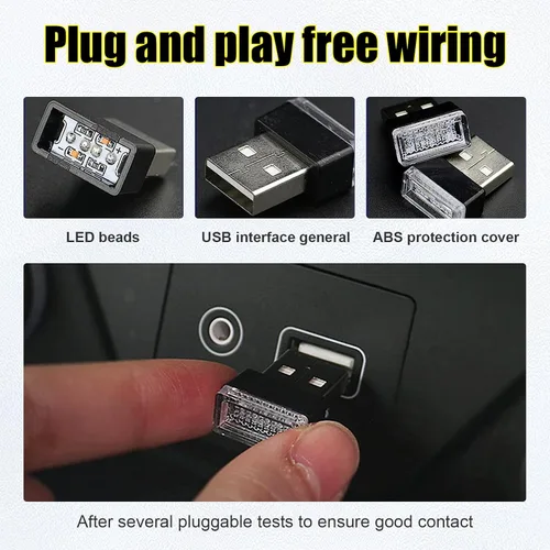 Vista 3 de Ziciner 6 PCS Lámpara de Ambiente Interior de Coche LED USB, Mini Luz Nocturna LED Portátil, Kit de Iluminación Ambiental de Maletero con Interfaz