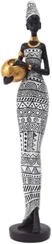 Vista 2 de Buwakul Paquete de 3 esculturas de mujer africana de resina de 17 pulgadas de alto, estatua tribal para decoración del hogar, arte coleccionable