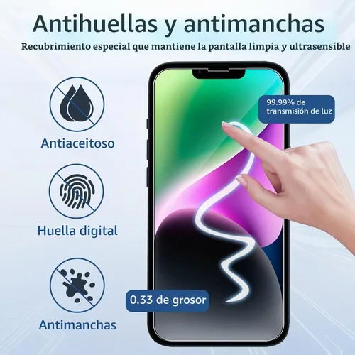 Vista 2 de Protector de pantalla para iPhone 14, paquete de 2 pantallas frontales y 2 protectores de vidrio traseros, 2 protectores de lente de cámara
