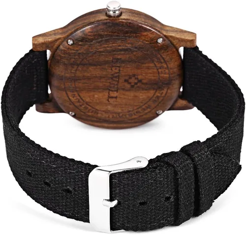 Vista 4 de BEWELL - Reloj de pulsera de cuarzo ultrafino para hombre, correa de lona, esfera de madera ligera