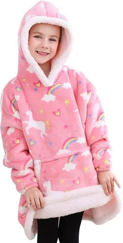 Vista 7 de Sudadera Manta, Manta Vestible de Vellón Sherpa para Niños, Manta con Capucha de Franela Afelpada, Regalo de Sudadera con Bolsillo Gigante